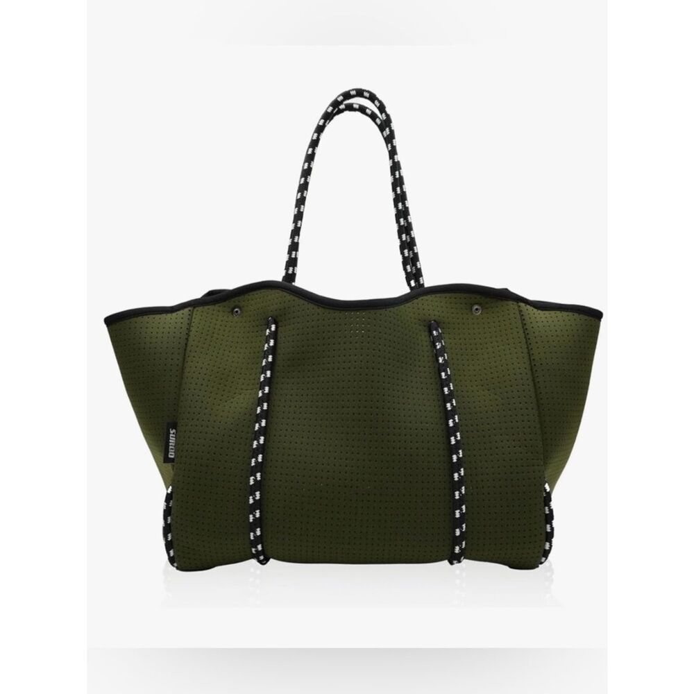 NEW Neoprene Olive Green Tote Bag with Contrast Rope Handles
